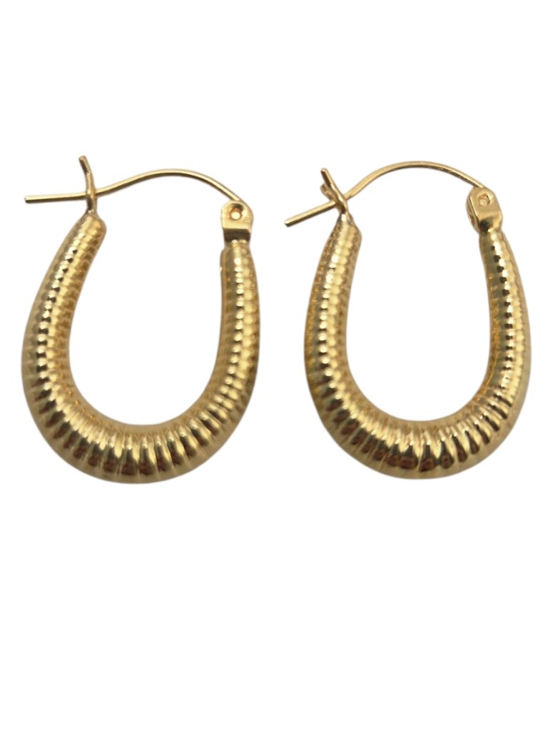 14k Yellow Gold Textured U Hoop Earrings #25103